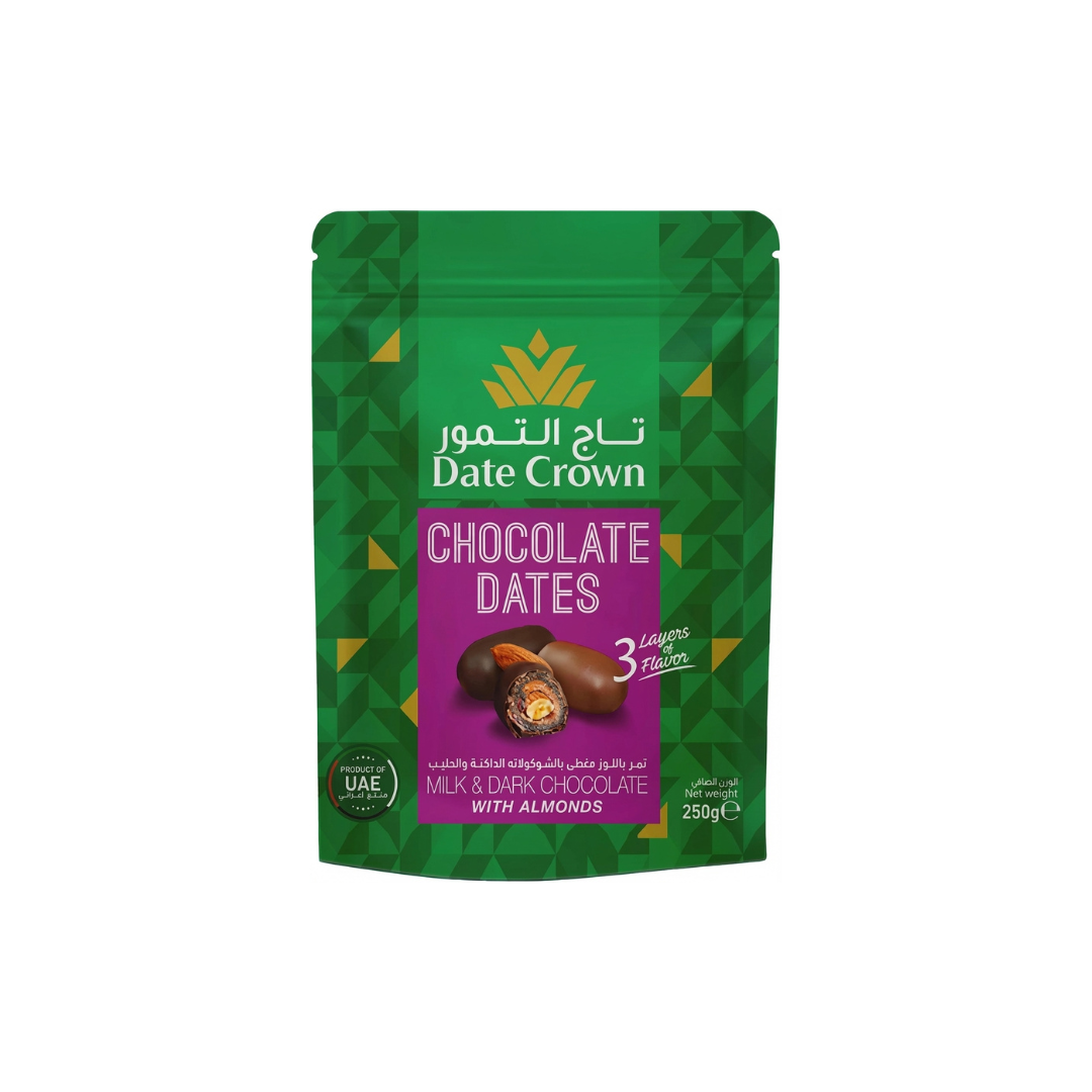 Date Crown 250g chocolate covered Medjool dates in dark and milk chocolate, gift box